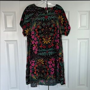 Free People Black Floral Dress with Red,Pink and Yellow Accents XL